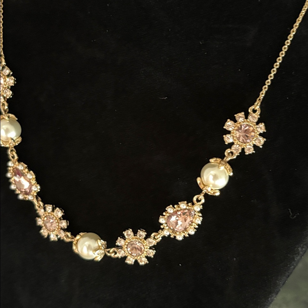 Marchesa Gold Pearl Crystal Frontal Necklace